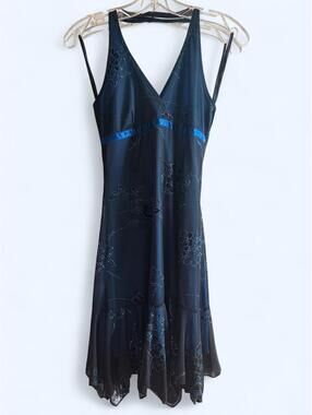 Taboo Black & blue floral sparkly halter dress